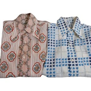 Spire Vintage Disco Groovy Medallion Floral 1970s Long Sleeve Shirts Lot Medium